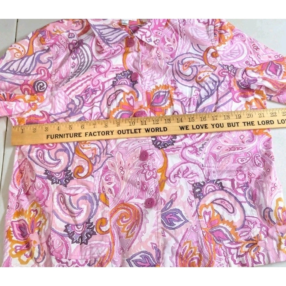 Coldwater Creek Pink Paisley Button Front Jacket Shirt XL Cotton Stretch - Picture 4 of 16